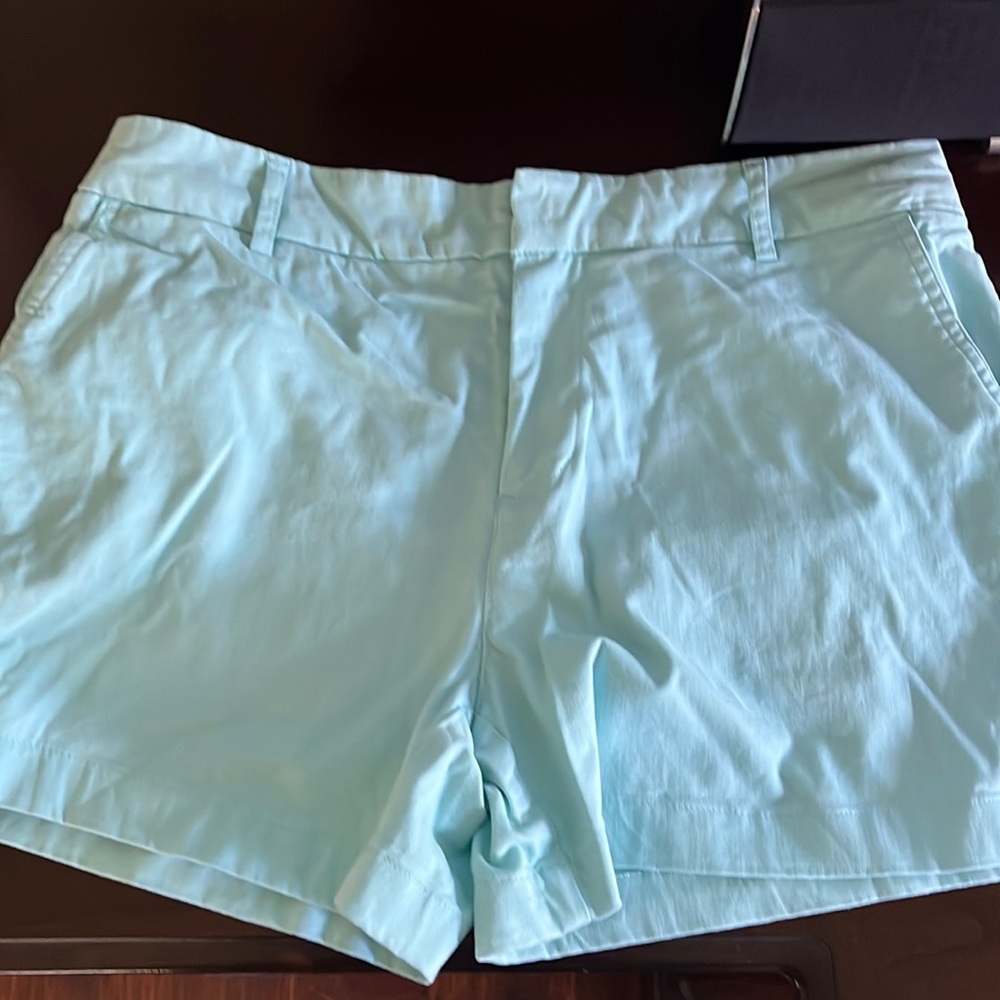 Jones New York Cotton Teal Shorts w/Blue Interior Floral Lining. Size 8. A fav!